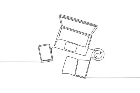One continuous line drawing of and computer laptop, smartphone, tablet Illustrazione stock