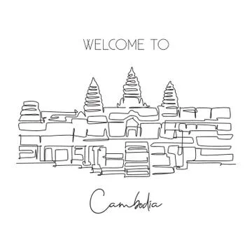 One continuous line drawing Angkor Wat Temples landmark. Iconic place Stock Illustration
