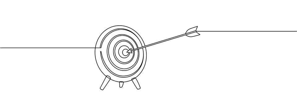 One continuous line drawing of arrow was shot bullseye to archery target boar Stock Illustration