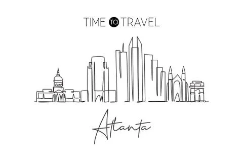 One continuous line drawing of Atlanta city skyline, USA. Beautiful landmark Illustrazione stock