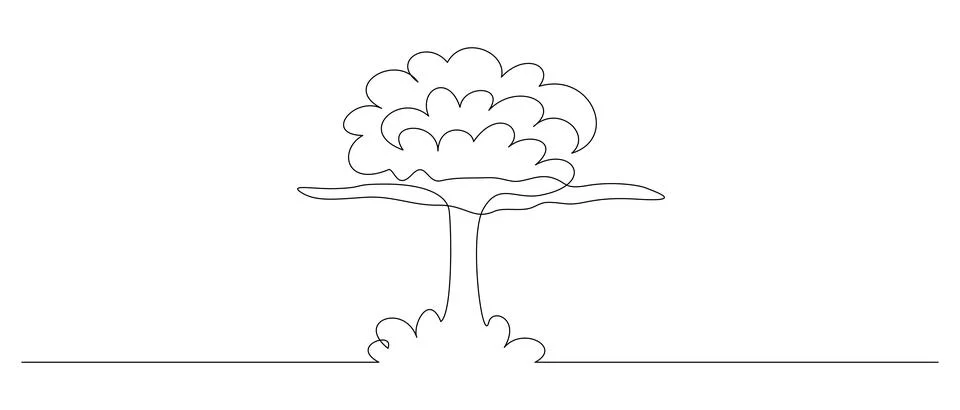 One continuous line drawing of Atomic bomb explosion. Nuclear mushroom cloud Stock Illustration