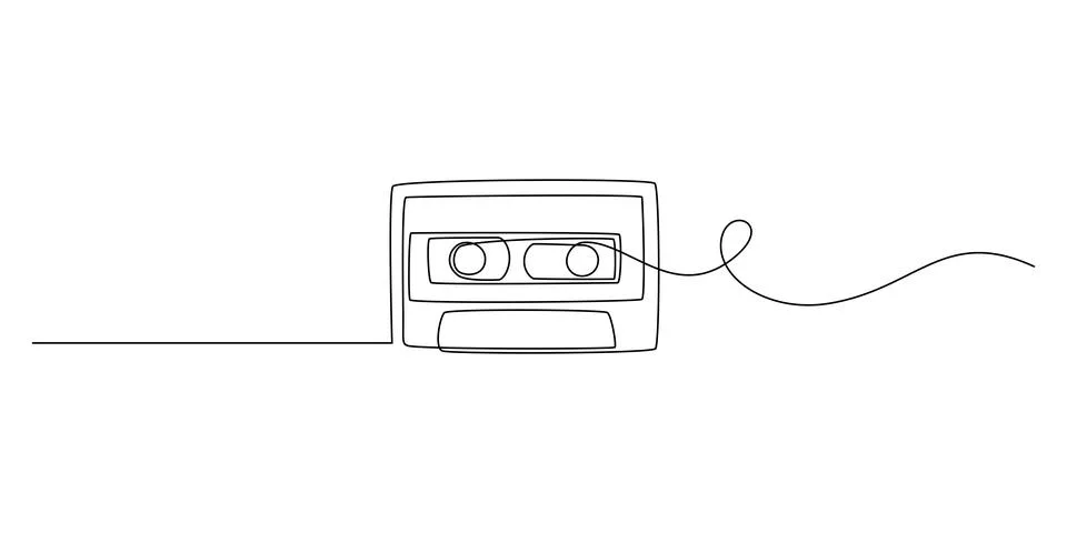 One continuous line drawing of audio cassette tape. Minimalist concept of retro Stock Illustration