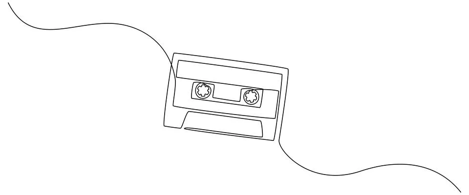 One continuous line drawing of audio cassette tape. Retro and vintage music and Stock Illustration