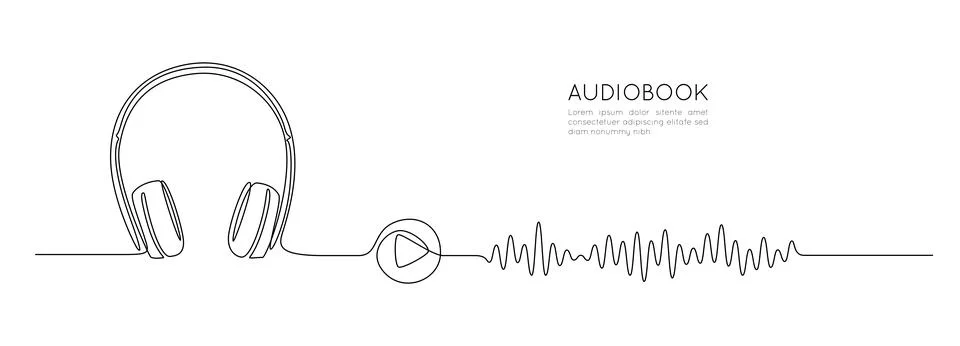 One continuous line drawing of audiobook concept. Listening and reading device Illustrazione stock