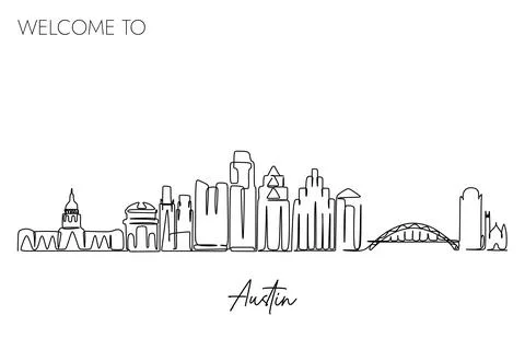 One continuous line drawing of Austin city skyline 스톡 일러스트