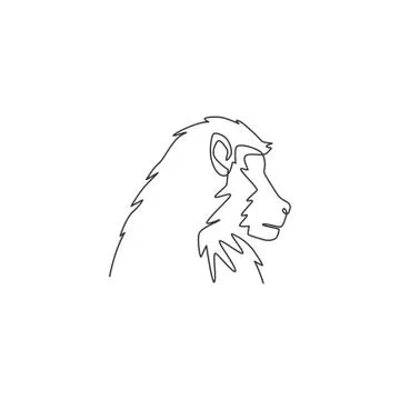 One continuous line drawing of baboon head for conservation jungle logo Illustrazione stock