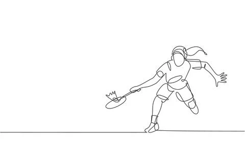 One continuous line drawing badminton player defense to hold opponent hit Stock Illustration