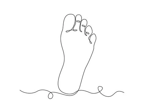 One continuous line drawing of bare foot. Elegance female leg in simple linear Stock Illustration