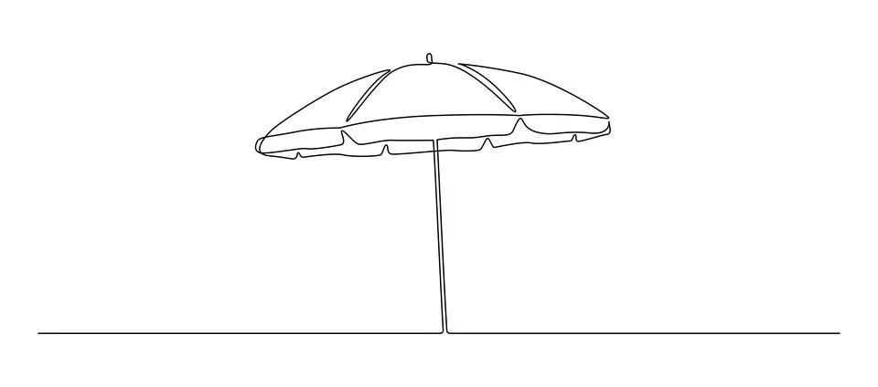 One continuous line drawing of beach umbrella. Concept of summer vacation and Stock Illustration