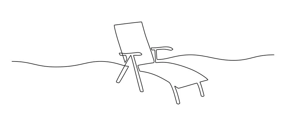 One continuous line drawing of beach lounge chair. Concept of summer vacation Stock Illustration