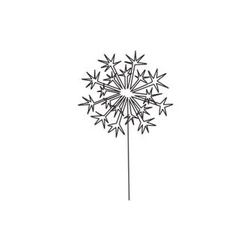 One continuous line drawing of beauty fresh taraxacum for home decor wall art Stock Illustration