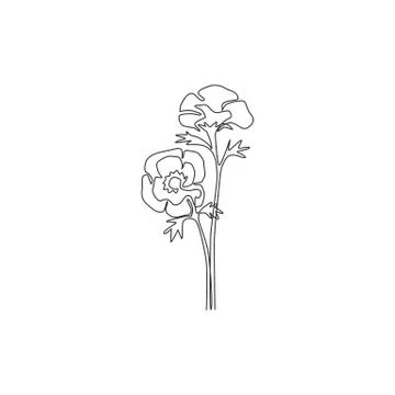 One continuous line drawing of beauty fresh anemone flower for home art wall Stock-Illustration