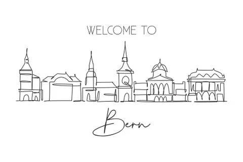 One continuous line drawing of Bern city skyline, Switzerland. Beautiful city Illustrazione stock