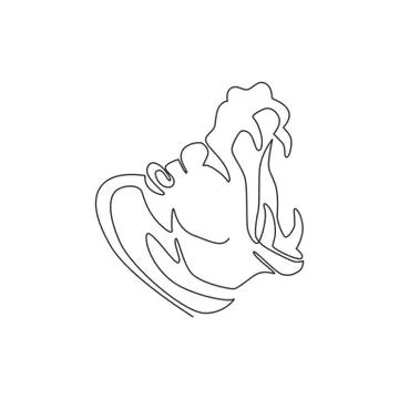 One continuous line drawing of big cute hippopotamus head for company logo Stock Illustration