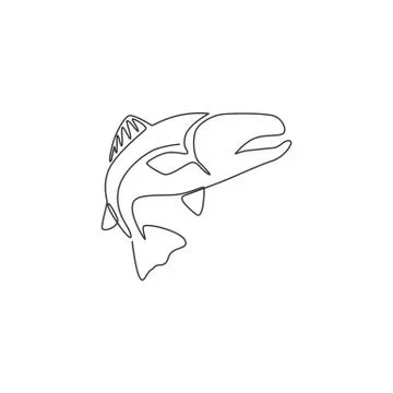 One continuous line drawing of big salmon for fishing logo identity Stock Illustration