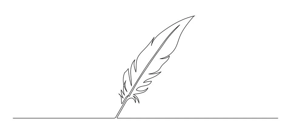 One continuous line drawing of bird feather. Banana leaf tattoo in simple linear Stock Illustration