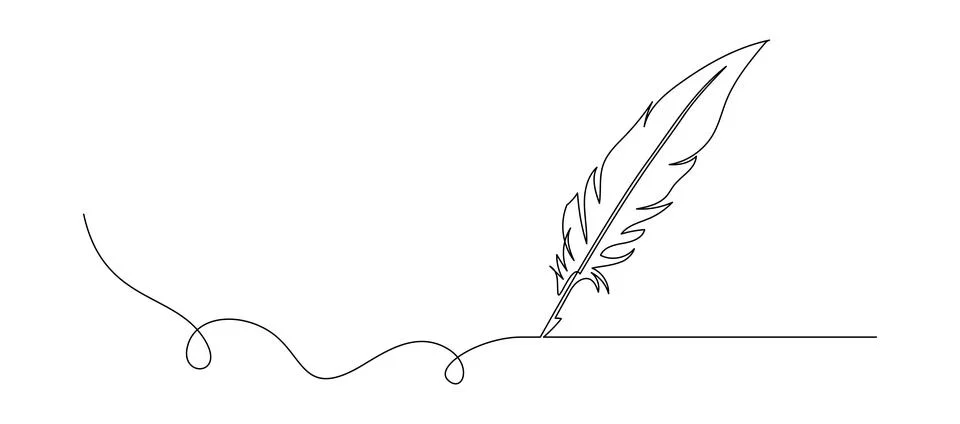 One continuous line drawing of bird feather. Writer and poetry symbol logo in Stock Illustration