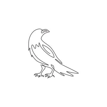 One continuous line drawing of black raven for ghost house logo identity Stock-Illustration