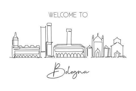 One continuous line drawing of Bologna city skyline, Italy Illustrazione stock
