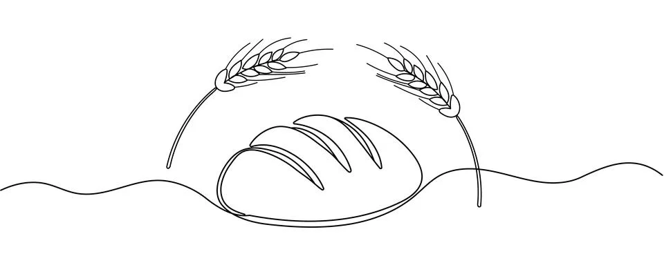 One continuous line drawing of bread. Simple black line sketch, bakery and .. Stock Illustration