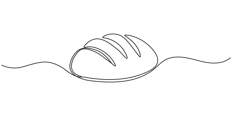 One continuous line drawing of bread. Simple black line sketch, bakery and .. Stock Illustration