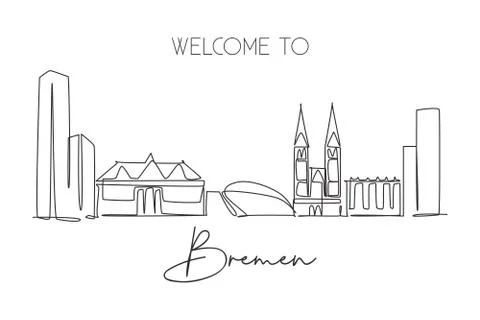 One continuous line drawing Bremen city skyline Germany. Beautiful skyscraper Stock-Illustration