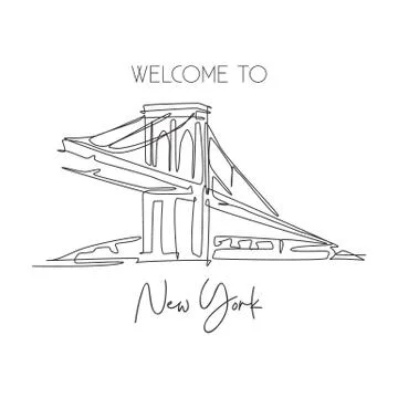 One continuous line drawing Brooklyn Bridge landmark. World beauty place Illustrazione stock