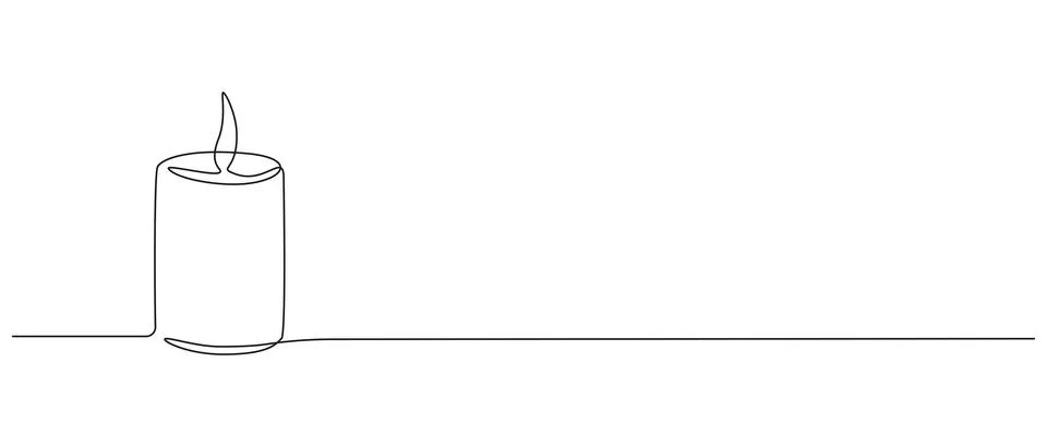 One continuous line drawing of candle with flame. Tragedy memorial concept and Stock Illustration