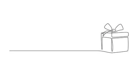 One Continuous line drawing of Christmas Present box with ribbon and bow Stock Illustration