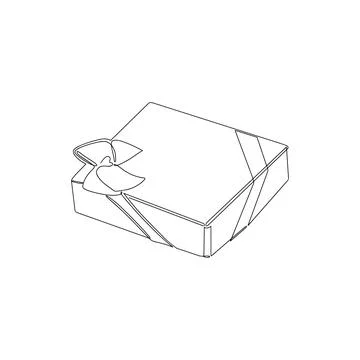 One continuous line drawing of a Christmas gift box with ribbon and bow. A Stock Illustration