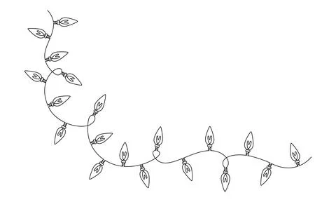 One continuous line drawing of Christmas garland with light bulbs. Festive Stock Illustration