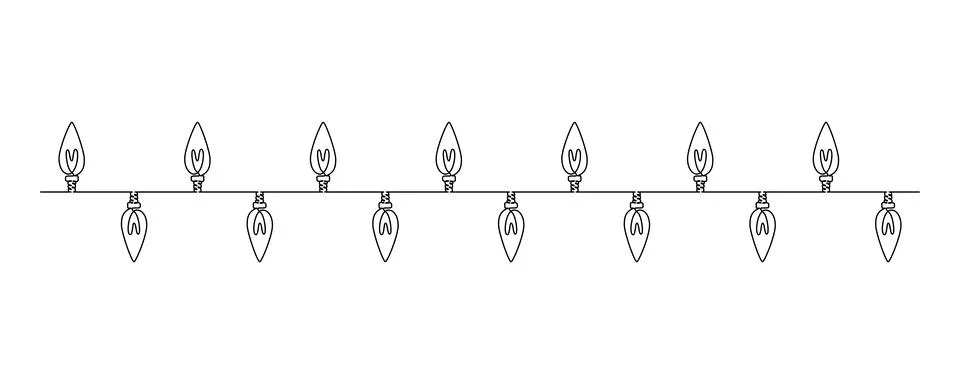 One continuous line drawing of Christmas garland with light bulbs. Festive Stock Illustration