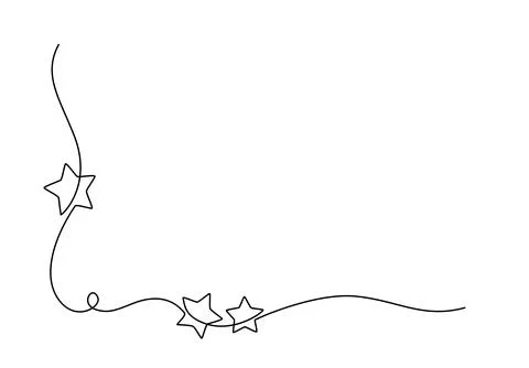 One continuous line drawing of Christmas frame and border with stars. Festive Stock Illustration