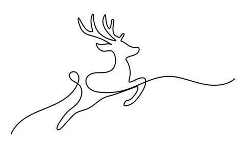 One continuous line drawing of christmas reindeer. Wild animal deer with an.. Stock Illustration