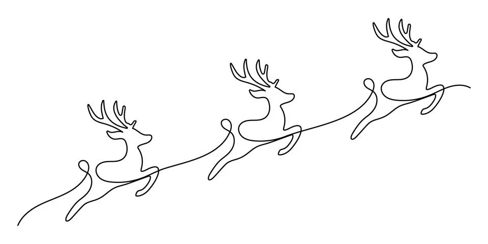 One continuous line drawing of christmas reindeer. Wild animal deer with an.. Stock Illustration