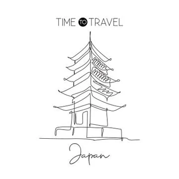 One continuous line drawing Chureito Pagoda landmark. World iconic place Stock Illustration