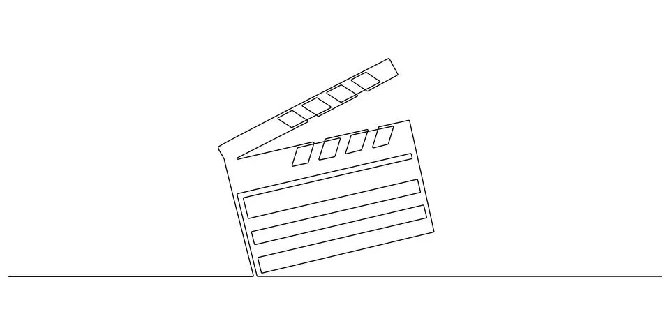 One continuous line drawing of clapper board. Action movie scene and retro video Stock Illustration