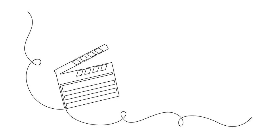One continuous line drawing of clapper board. Action movie scene and retro video Stock Illustration