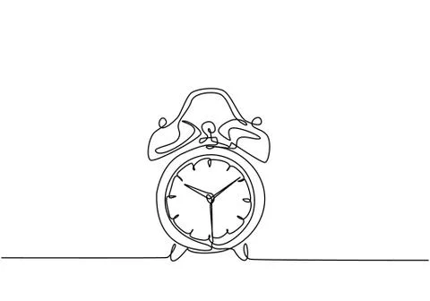 One continuous line drawing of classic analog desk alarm clock with big ring Stock Illustration