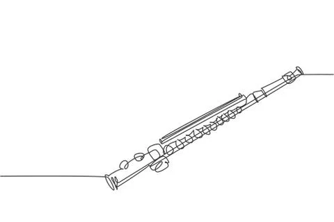 One continuous line drawing classical flute. Wind music instruments concept Stock Illustration