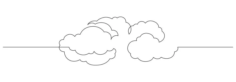 One continuous line drawing of Clouds in the sky. Weather symbol and storage Stock Illustration