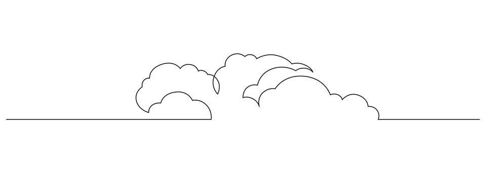 One continuous line drawing of Clouds in the sky. Weather symbol and storage Stock Illustration