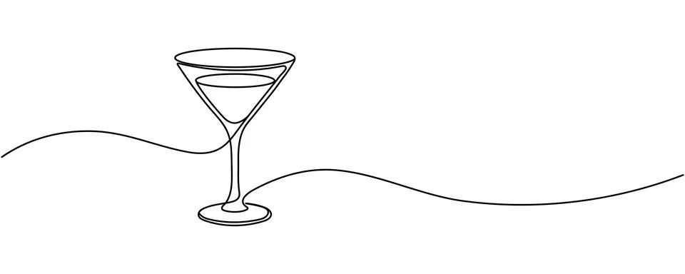 One continuous line drawing of cocktail glass with lemon slice and straw. M.. Illustrazione stock