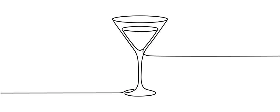 One continuous line drawing of cocktail glass with lemon slice and straw. M.. 스톡 일러스트