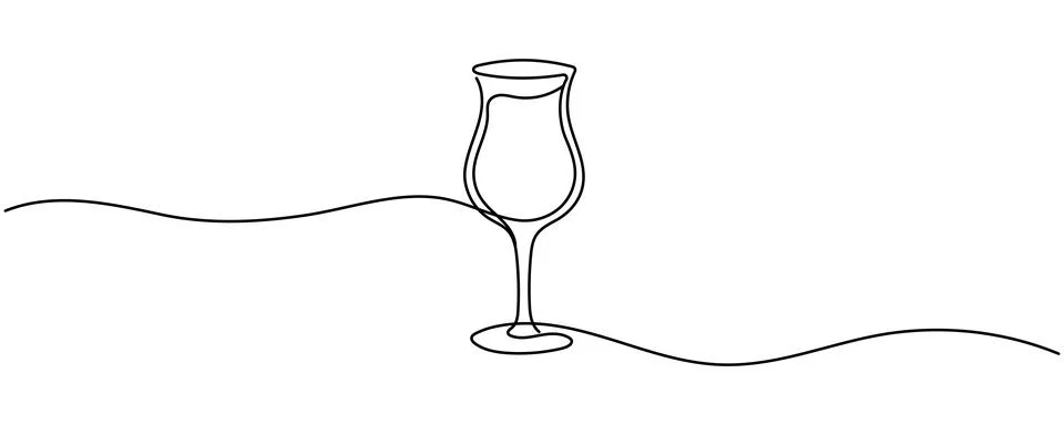One continuous line drawing of cocktail glass with lemon slice and straw. M.. 스톡 일러스트