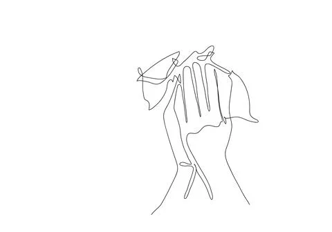 One continuous line drawing  cough woman. Stock Illustration