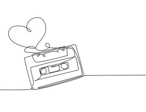One continuous line drawing of creative retro vintage cassette tape ribbon Illustrazione stock