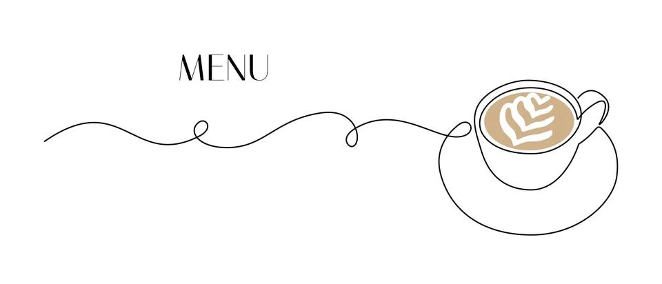 One continuous line drawing of cup coffee with latte art. Minimalist modern Stock Illustration