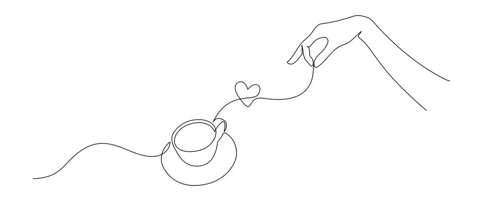 One continuous line drawing of cup of coffee with hand. Minimalistic web banner Illustrazione stock