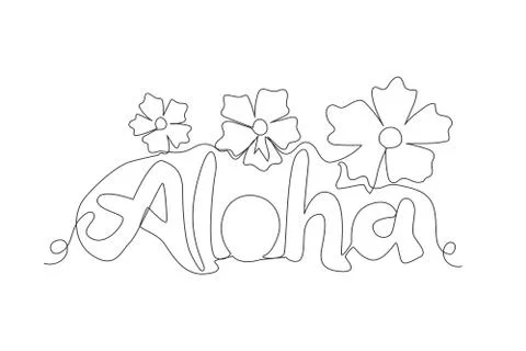 One continuous line drawing of cute and cool travel holiday typography Aloha Stock Illustration